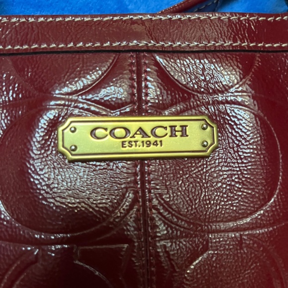 Coach Signature Embossed Gallery Burgundy Patent Leather Tote - Picture 2 of 12